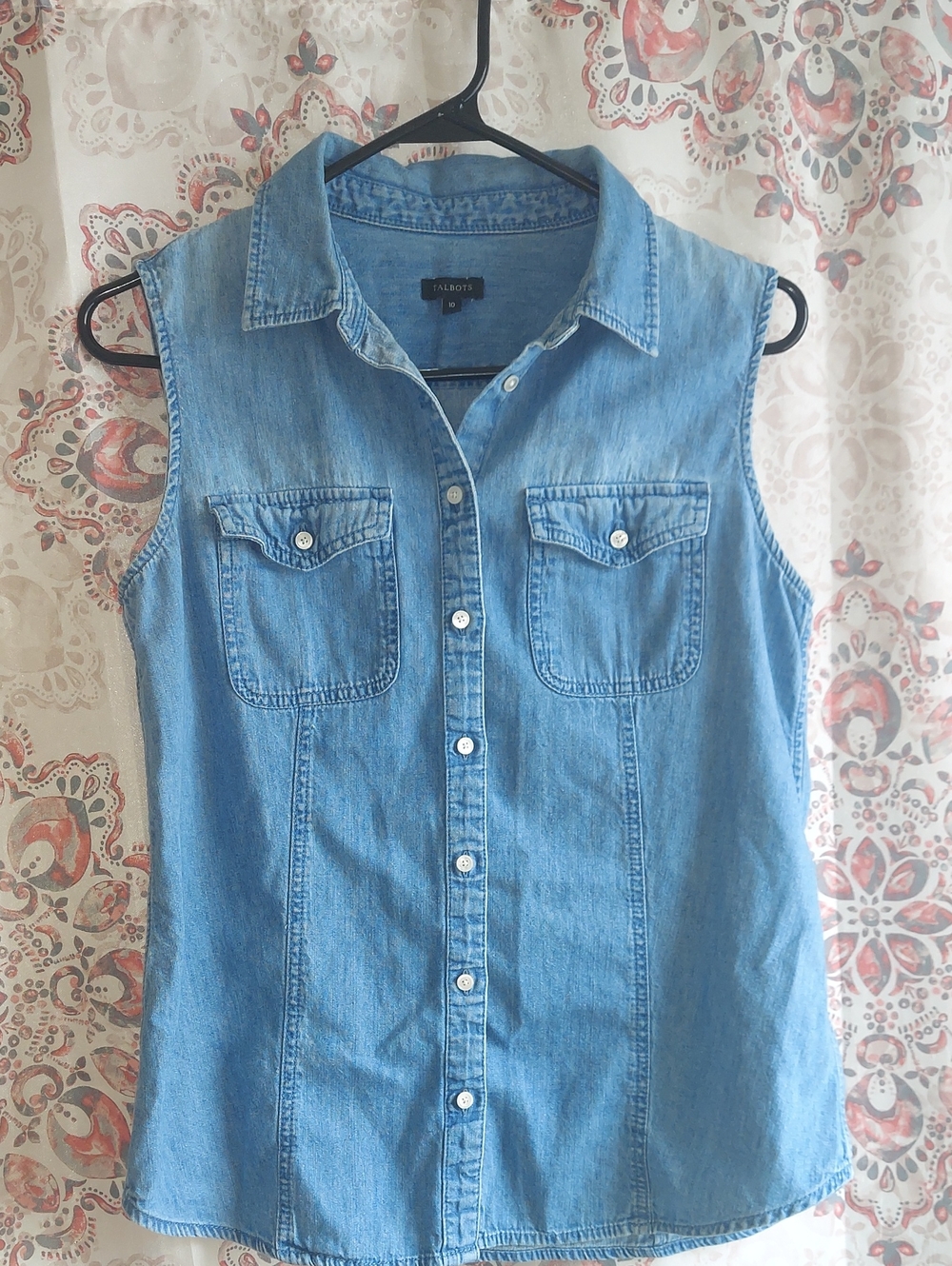 Talbots Light Denim Sleeveless Button-Down Shirt S10